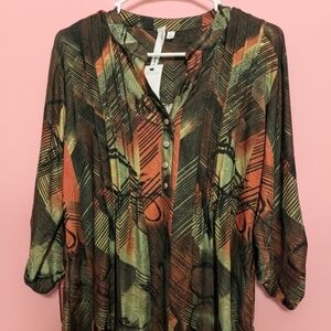 NY Collection Green and Orange Abstract Tunic
